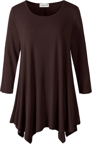 Vista 41 de LARACE - Camisa de talla extragrande para mujer, camisa tipo túnica con manga 3/4, ajuste holgado, ropa básica para mujer 2-negro_cuadros