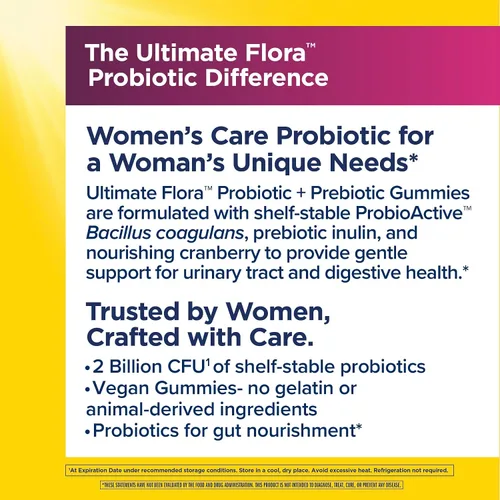 Vista 4 de Renew Life Women's Care - Gomitas prebióticas y probióticas de cerezas, digestivo, urinario y salud inmunológica, B. Coagulans y B. Subtilis, sin
