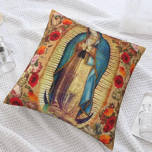 Vista 5 de Fundas de almohada de Nuestra Señora de Guadalupe Virgen María de Navidad, funda de almohada cuadrada novedosa decorativa para el hogar, dormitorio