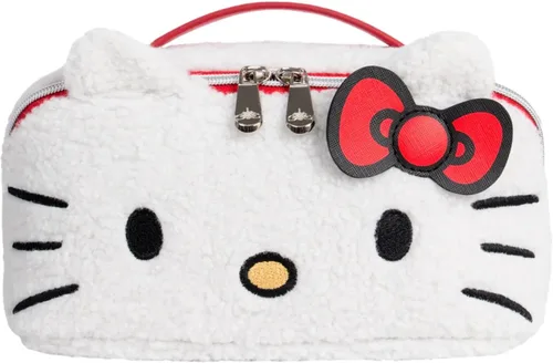 Vista 6 de Bolsa Organizadora de Maquillaje de Viaje Impressions Vanity Kuromi, Bolsa de Cosméticos con Cremallera que se Abre Plana con Textura de Tela Sherpa