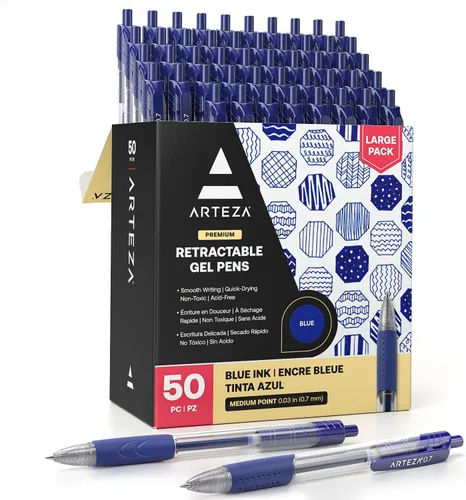 Vista 8 de ARTEZA Juego de 30 bolígrafos de gel, 15 bolígrafos retráctiles negros y 15 azules, punta media de 0.028 in para oficina, escuela y tareas diarias