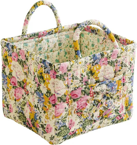 Vista 23 de vctops Cesta de almacenamiento acolchada de algodón bohemio para organizar, cesta organizadora de regalo con asas, contenedores de almacenamiento