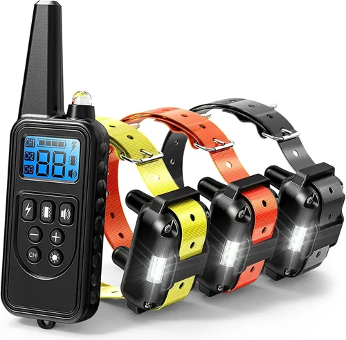 Vista 7 de Collar de entrenamiento para perros con control remoto, collar de choque Pack de 3 collares de PVC en amarillo mixto+naranja+negro