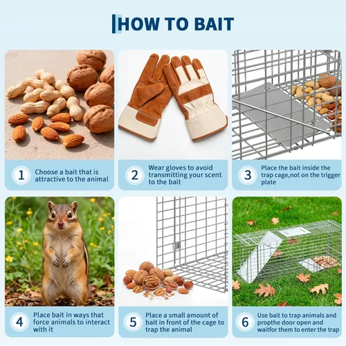 Vista 6 de Squirrels Trap Single Door Animal Traps Foldable Live Animal Trap Easy Set & Release Traps for Stray Cats Armadillos Rabbits Skunks Groundhogs 24 *