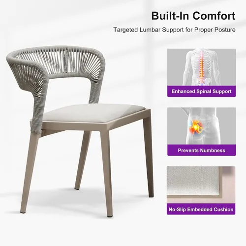 Vista 8 de PURPLE LEAF Silla de comedor al aire libre, 2 piezas, para todo tipo de clima, mimbre de mimbre, marco de aluminio, silla de comedor para patio
