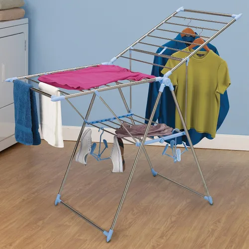 Vista 3 de Household Essentials Estante de secado de ropa de metal plegable ajustable Gullwing, gris