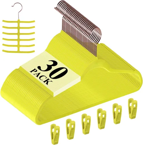 Vista 26 de VECELO Perchas de terciopelo de alta calidad resistentes (paquete de 30), antideslizantes y ahorran espacio con 6 clips para los dedos y soporte