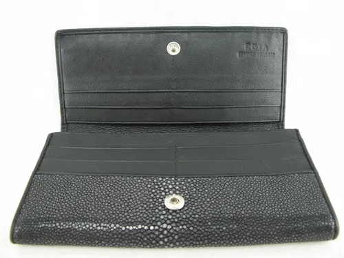 Vista 3 de Pelgio Cartera de cuero genuino Stingray Skin para mujer Negro