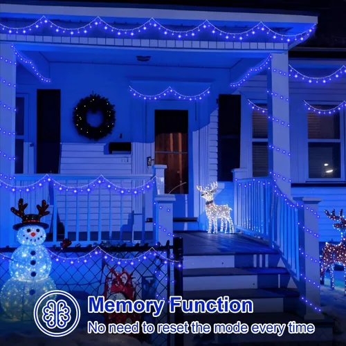 Vista 5 de Guirnalda de 1000 luces LED azules, luces de Navidad de 328 pies para exteriores, impermeables, con enchufe, alambre transparente, luces de árbol