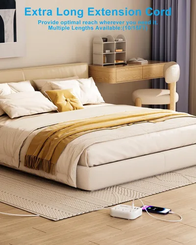 Vista 11 de Cable de extensión plano de 20 pies detrás de los muebles