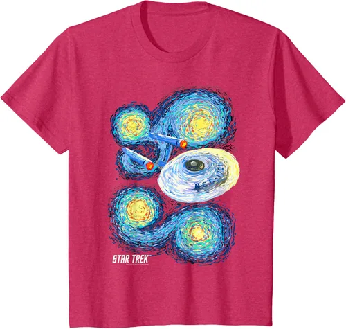 Vista 47 de Star Trek Camiseta de pintura de noche estrellada de la serie original, Negro, S