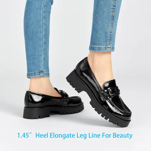 Vista 4 de VERDASCO Mocasines para mujer, cómodos, tacón grueso, punta redonda, suela de lengüeta, mocasines de moda sin cordones