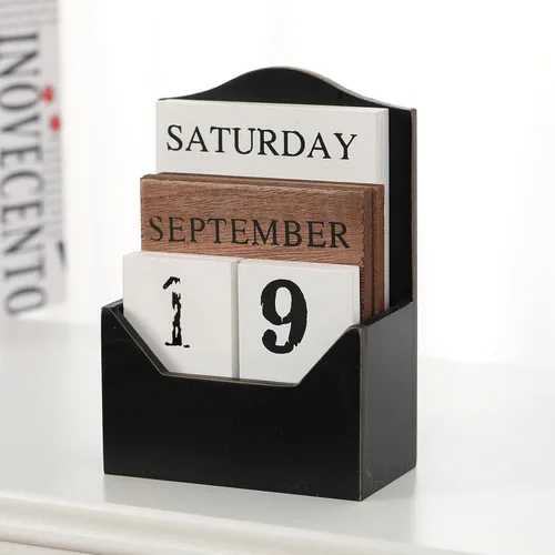 Vista 5 de Calendario perpetuo con bloques de madera, calendario para el hogar, día de San Valentín, regalo, decoración de oficina, escritorio, fecha, semana