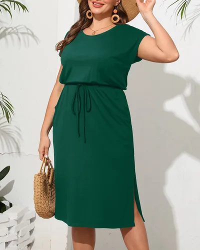 Vista 3 de Pinup Fashion Vestidos de verano de talla grande para mujer, vestido casual de trabajo con bolsillos
