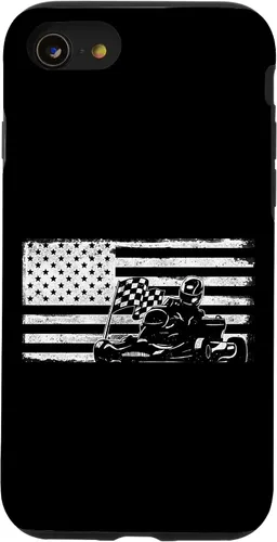 Vista 18 de iPhone 16 Go Kart Racing American Flag Vintage Case