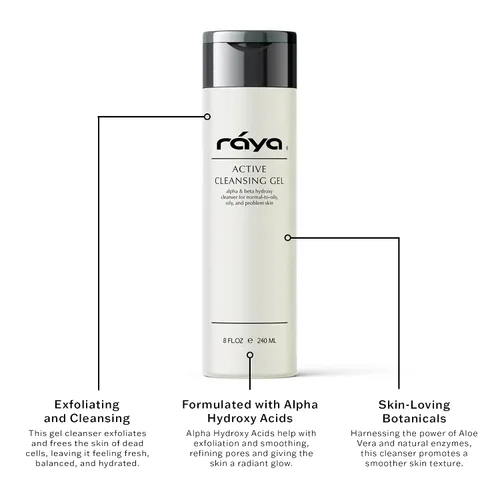 Vista 4 de Raya Gel limpiador facial activo (G-107), limpiador de control de aceite con AHA y BHA, gel de poros profundos para pieles grasas y resquebrajadas