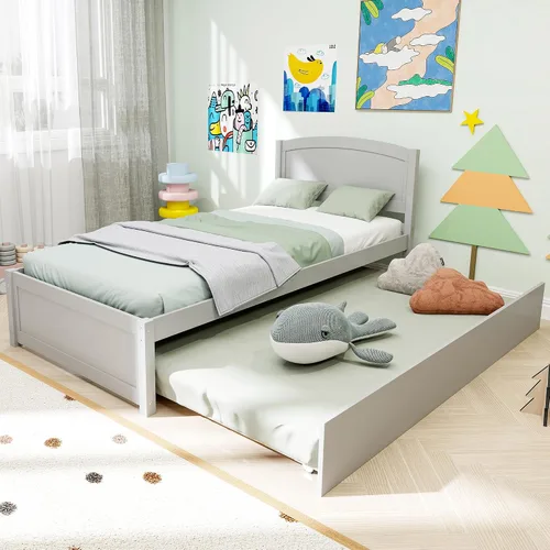 Vista 9 de Cama nido individual, marco de cama extraíble de madera maciza, cama de día extensible con cabecera y soporte de listones de madera sólida Blanco
