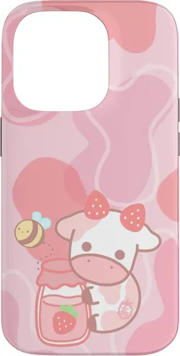 Vista 16 de Funda Kawaii para iPhone 12, diseño de vaca fresa, color rosa