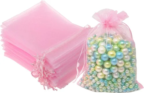 Vista 13 de 100 piezas por paquete 5x7 Bolsas de regalo transparentes negras, tela de organza transparente, bolsas de malla transparentes con cordón