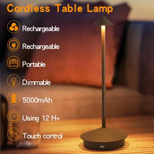 Vista 2 de Paquete de 2 lámparas de mesa inalámbricas recargables LED, portátiles de exterior, 5000 mAh, operadas con batería, luz de mesa con control táctil