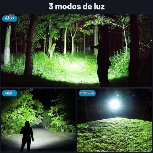 Vista 6 de KINGCAESAR Paquete de 3 linternas recargables de 90,000 lúmenes altos, linterna LED súper brillante con 3 modos de luz, linterna de alta potencia
