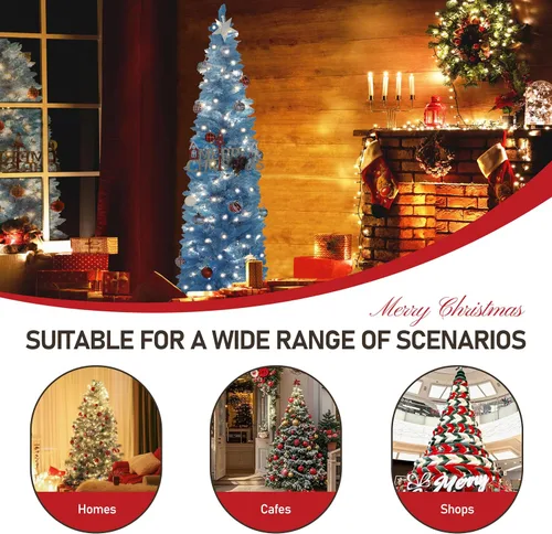 Vista 8 de MUPATER - Árbol de Navidad artificial delgado de 6 pies, árbol de Navidad preiluminado con parte superior curvada, árbol de Navidad delgado