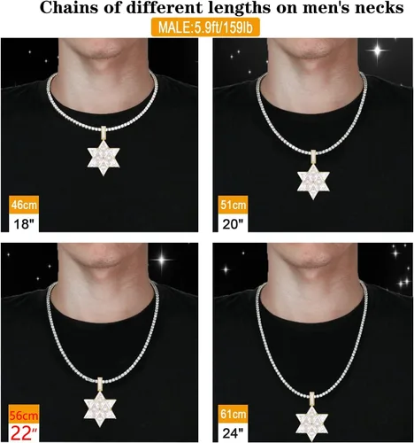 Vista 5 de PHENGEL Collar de estrella de David con piedra natal para hombres y mujeres, oro de 14 quilates, circonita cúbica 5A, joyería hip hop, 0.197in, 22