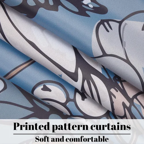Vista 5 de Cortinas opacas bohemias para dormitorio, cortinas modernas de mediados de siglo color azul, cortinas térmicas con ojales para oscurecer