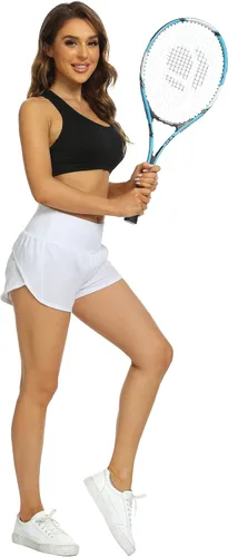 Vista 2 de Haowind Pantalones cortos para correr para mujer con bolsillos, cintura alta, pantalones deportivos atléticos, de secado rápido, pantalones cortos