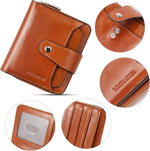 Vista 4 de BOSTANTEN - Billeteras de piel para mujer, con bloqueo RFID, con cremallera y bolsillo, billetera pequeña de dos cuerpos, con tarjetero