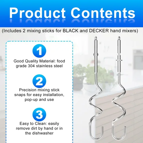 Vista 3 de 2 accesorios para batidora de mano, compatibles con batidoras de mano universales de acero inoxidable, repuesto para utensilios de cocina y hornear
