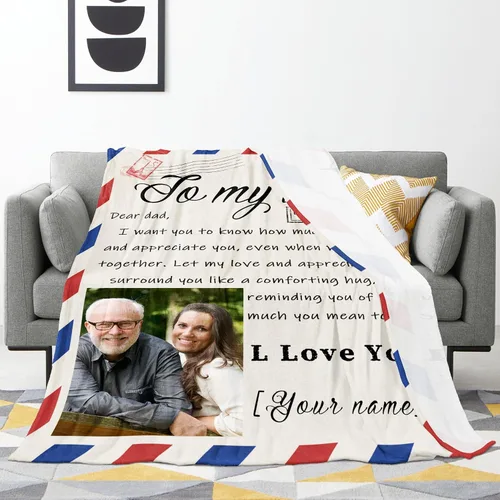 Vista 2 de Youltar Manta de fotos personalizada para el Día del Padre, regalo personalizado con el texto "Best Dad Ever" de hija o hijo para Navidad