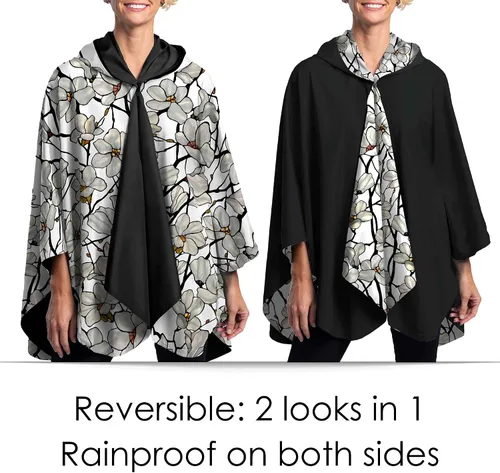 Vista 2 de RainCaper Capa de lluvia para mujer impermeable con capucha reversible bellas artes Tiffany Magnolia