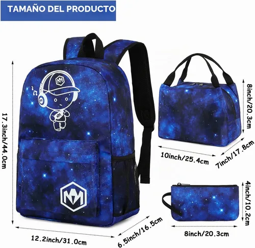 Vista 6 de Bluboon Mochila escolar para niños y adolescentes, mochila de viaje para niños, bolsa de almuerzo para niños, estuche para lápices