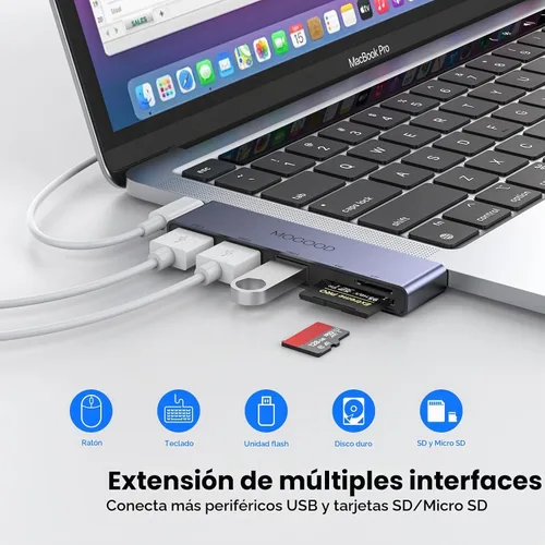 Vista 2 de MOGOOD Hub USB C 5 en 1 con 3 puertos USB 3.0 SD TF lector de tarjetas