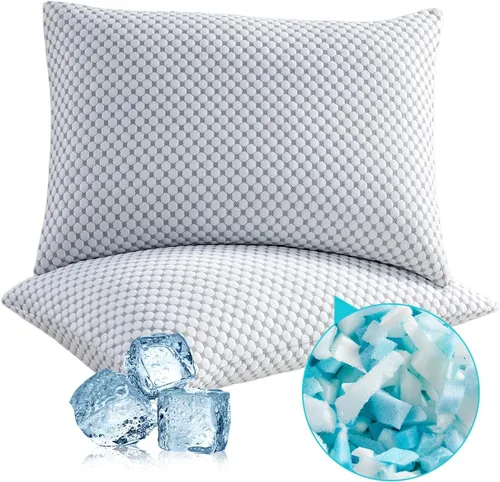 Vista 9 de SAPHREAS Almohadas de cama refrescantes estándar para dormir, almohadas de espuma viscoelástica triturada de hotel de lujo para personas que duermen