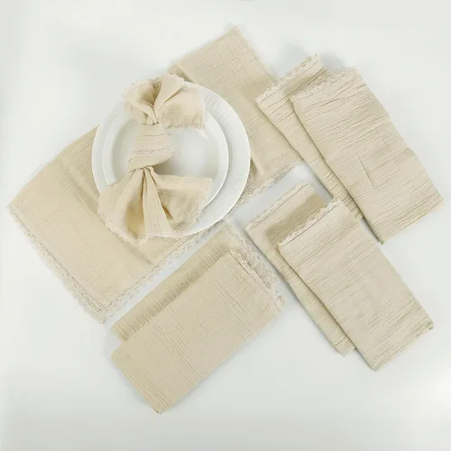 Vista 16 de FINGERCRAFT Servilletas de tela de lino y algodón de 12 unidades con esquinas ingletadas y elegante encaje para uso diario; las servilletas están