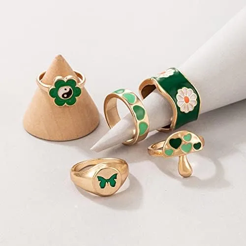 Vista 3 de Long tiantian Juego de anillos turquesa para mujer, anillos vintage occidentales, joyería bohemia de verano para adolescentes, niñas, anillos
