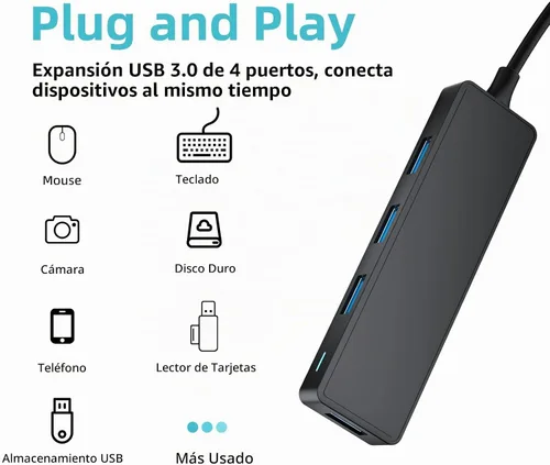 Vista 2 de Concentrador USB, 3.0 de 4 puertos ultradelgados de datos USB con cable extendido de 4 pies compatible con MacBook, Mac Pro, Mac mini, iMac, Surface