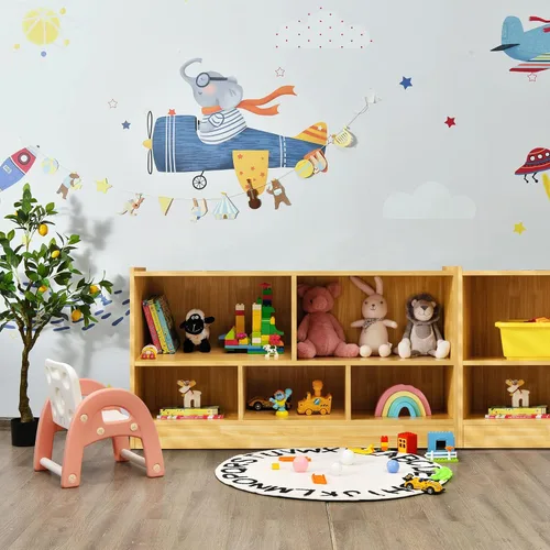 Vista 2 de KOTEK Organizador de almacenamiento de juguetes, estantería infantil de 5 cubos, estantería de madera de 3 niveles, estante abierto para guardería