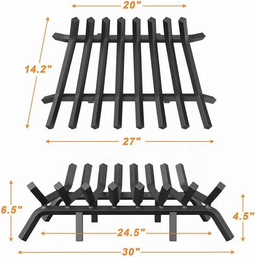 Vista 2 de Jusgym Rejilla de Chimenea de 30 Pulgadas con 8 Patas de Soporte, Soporte de Troncos de Chimenea de Acero Sólido y Resistente con Pinzas
