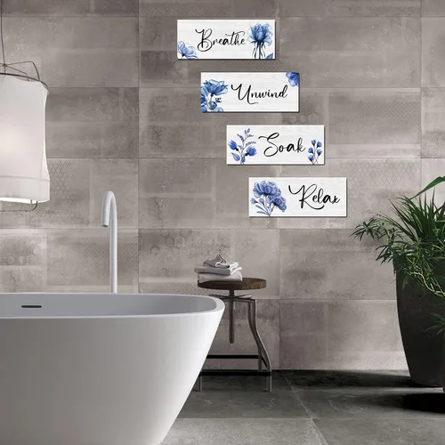 Vista 7 de 4 Piezas de Arte de Pared Rústico de Granja - Señal Colgante de Madera para Relajarse, Remojarse, Desconectar y Respirar para Decoración de Spa