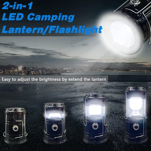 Vista 2 de Linterna LED solar para camping, recargable con CC, portátil, plegable, linternas LED para interiores y exteriores, hogar, emergencia, interrupción