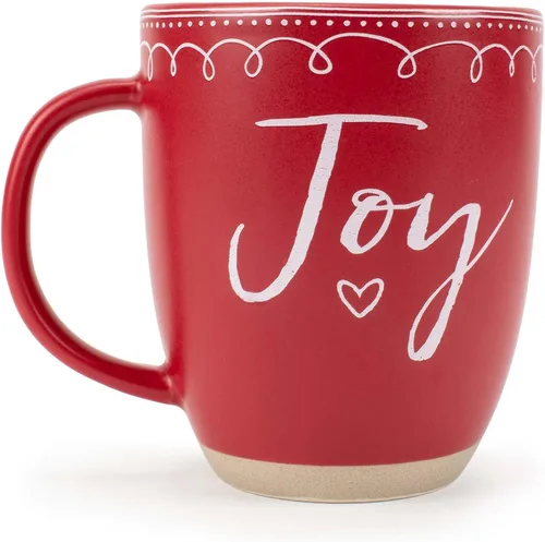 Vista 2 de Elanze Designs Joy Raw Clay Bottom Roja Taza de Café de Cerámica Navideña de 16 Onzas