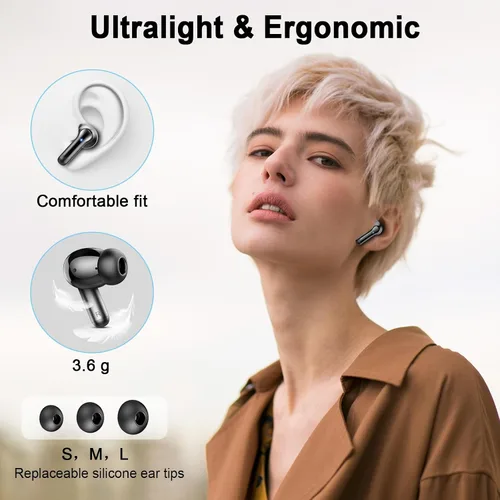 Vista 5 de Auriculares inalámbricos, auriculares estéreo 3D 2026 Bluetooth 5.4 con graves profundos, micrófono con cancelación de ruido 4 ENC, auriculares
