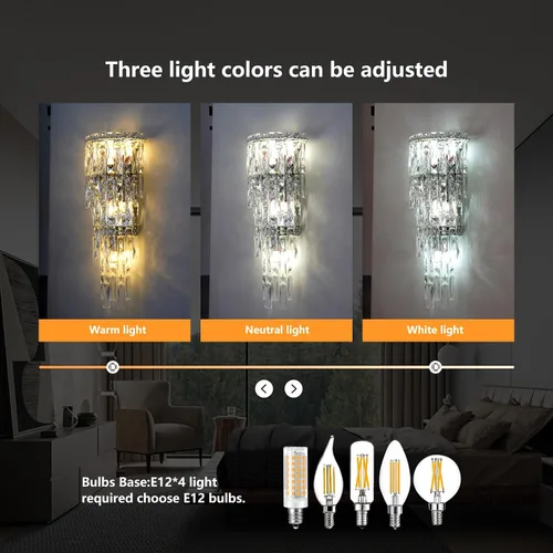 Vista 6 de Apliques de pared, modernos apliques de pared de cristal para interiores, lámpara de pared cromada de lujo, lámpara de pared K9 con gotas de cristal