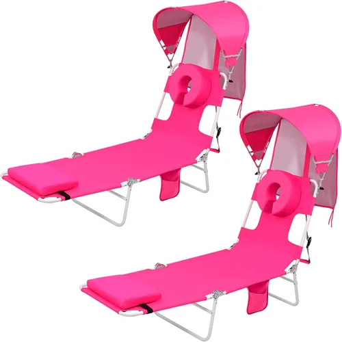 Vista 13 de Silla de bronceado de playa con mochila y toldo con protección solar y orificio para la cara, silla de sol plegable de 6 posiciones para adultos