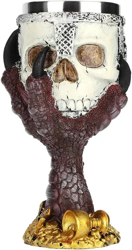 Vista 8 de Taza de cáliz de vino con diseño de calavera para Halloween, gótico de vikingos, osario, esqueleto, taza de café, medieval, guerrero, garra
