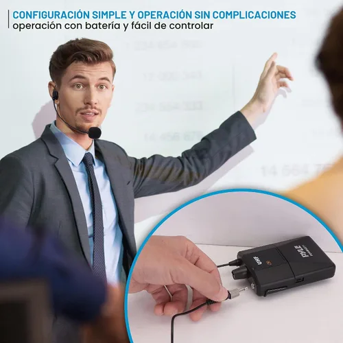 Vista 4 de Pyle Pyle PDWMU211 - Sistema de micrófono dual UHF inalámbrico profesional portátil con auriculares/micrófono de solapa, transmisor de cinturón