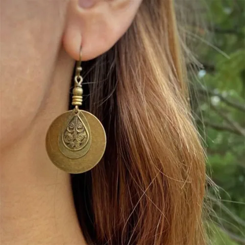 Vista 3 de Pendientes bohemios Pendientes bohemios Pendientes colgantes de latón Joyería bohemia Pendientes étnicos Joyería étnica, Latón, Latón